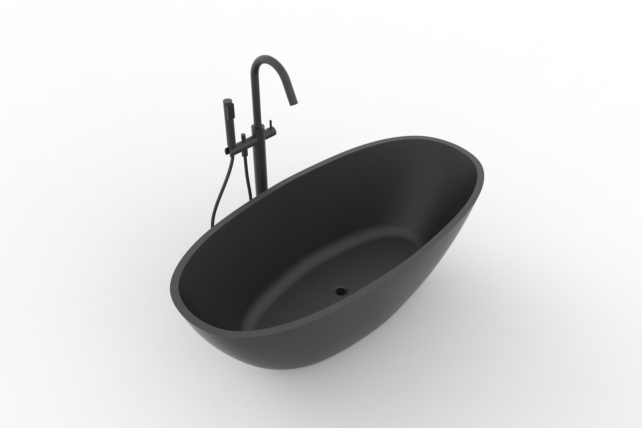 Hugi Classic Stone Bath - Matte Black - 1630mm - B008