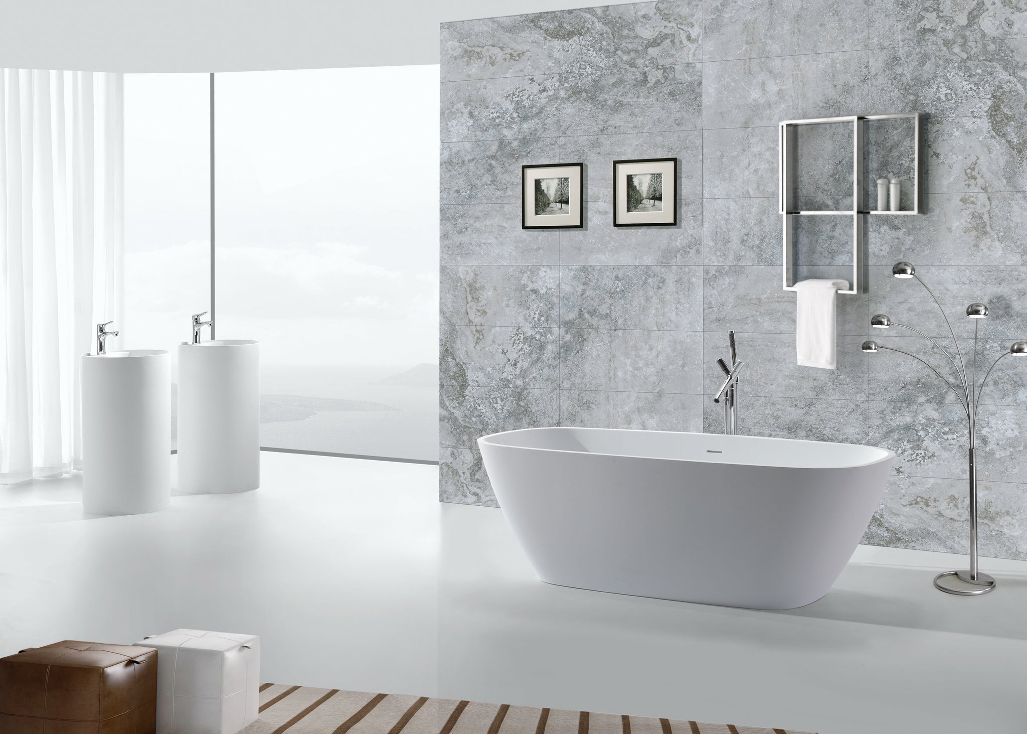 Matte White Hugi Stone Bath - 1705mm - B037