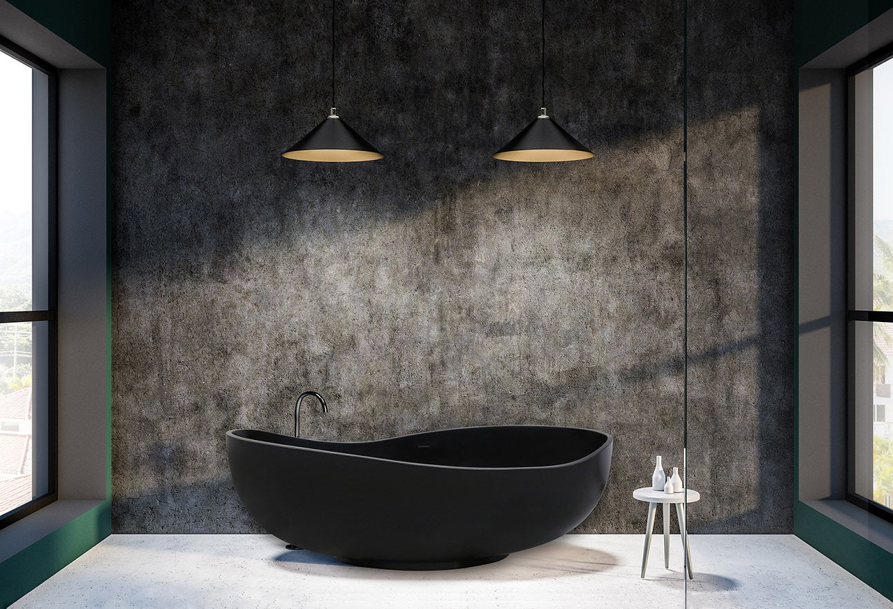 Hugi Resort Matte Black Stone Bath - 1840mm - B098