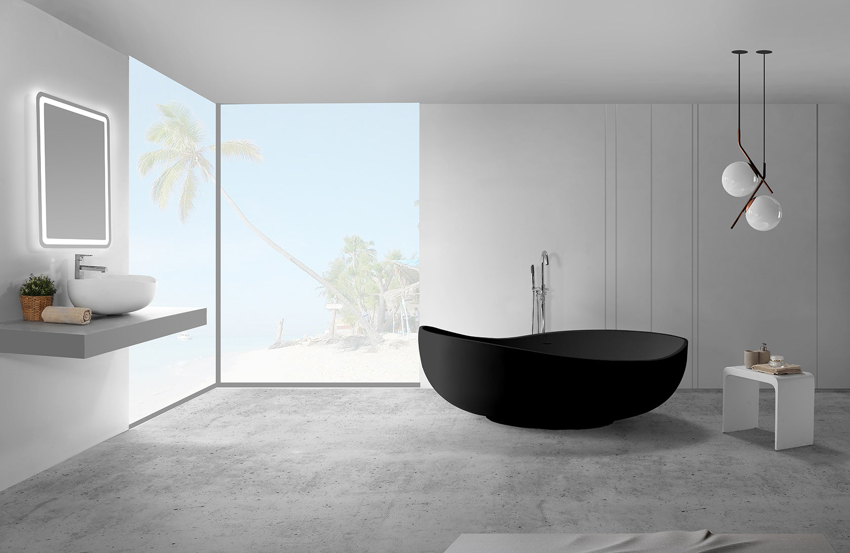 Hugi Resort Matte Black Stone Bath - 1840mm - B098