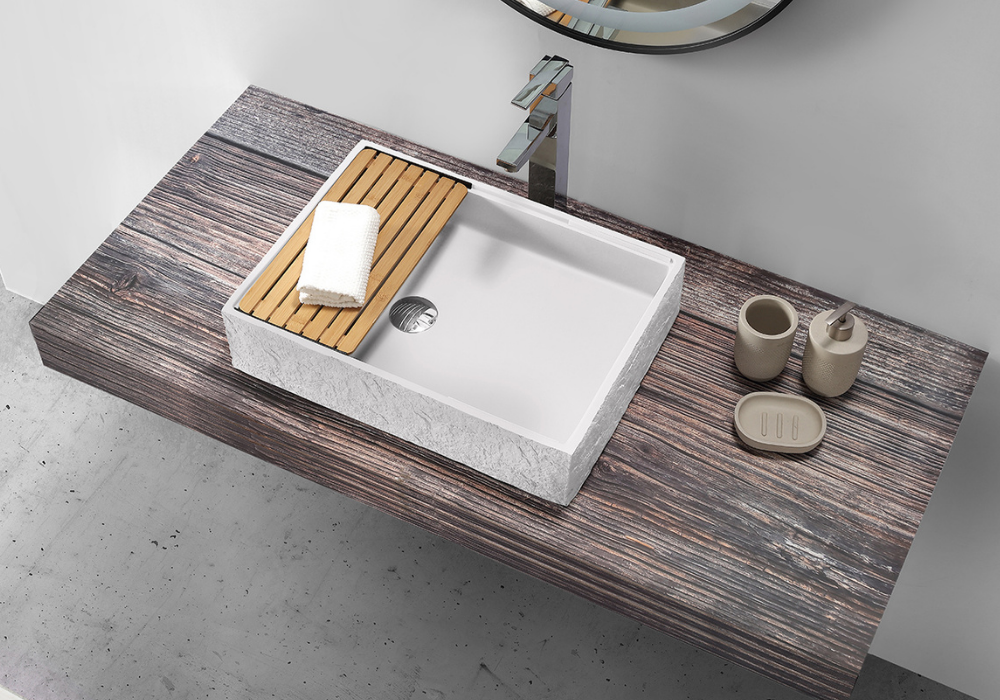 Textured Basin w/ Bamboo Cover - 505mm - B1160