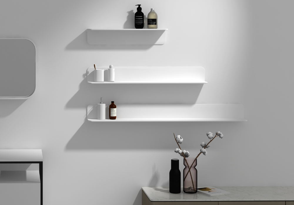 White wall mounted online shelves