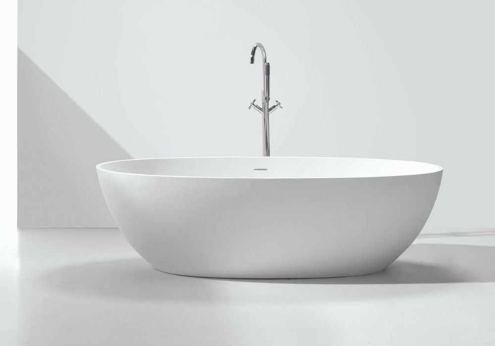 Large Oval Matte White Stone Bath - 1700mm - B003-B