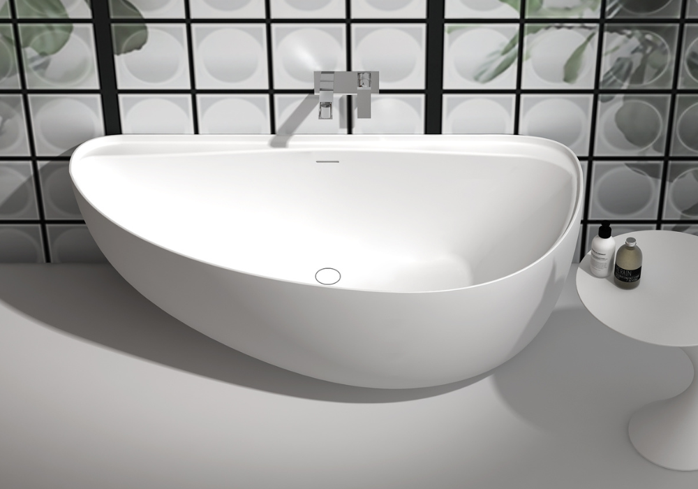 Gia back-to-wall curved egg stone bath - 1700mm - G65161