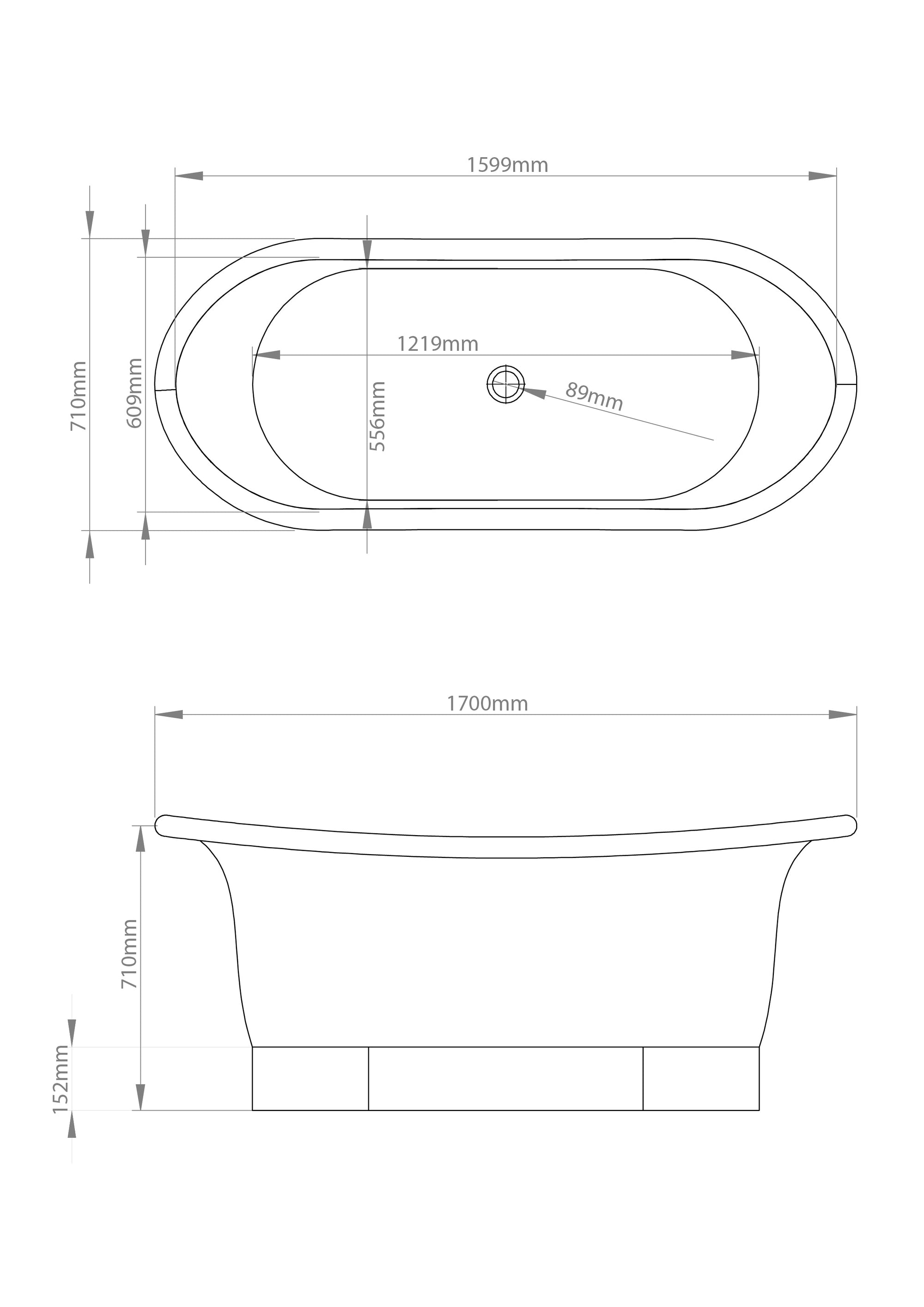 The Copper Bath Tub - Kahali Copper Double Slipper Smooth 1700mm - CB5021-D67