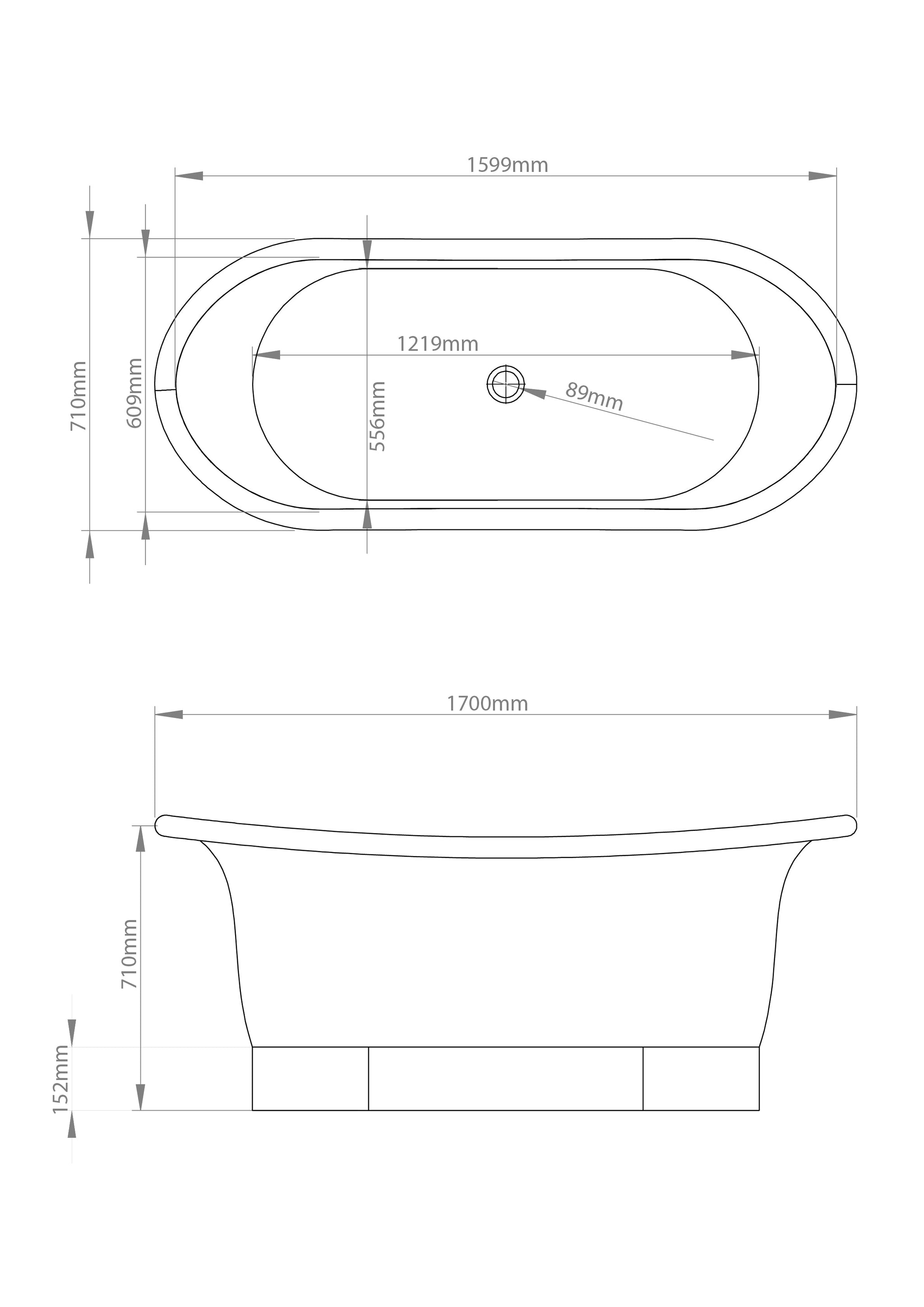 The Copper Bath Tub - Kahali Copper Double Slipper Smooth 1700mm - CB5021-D67