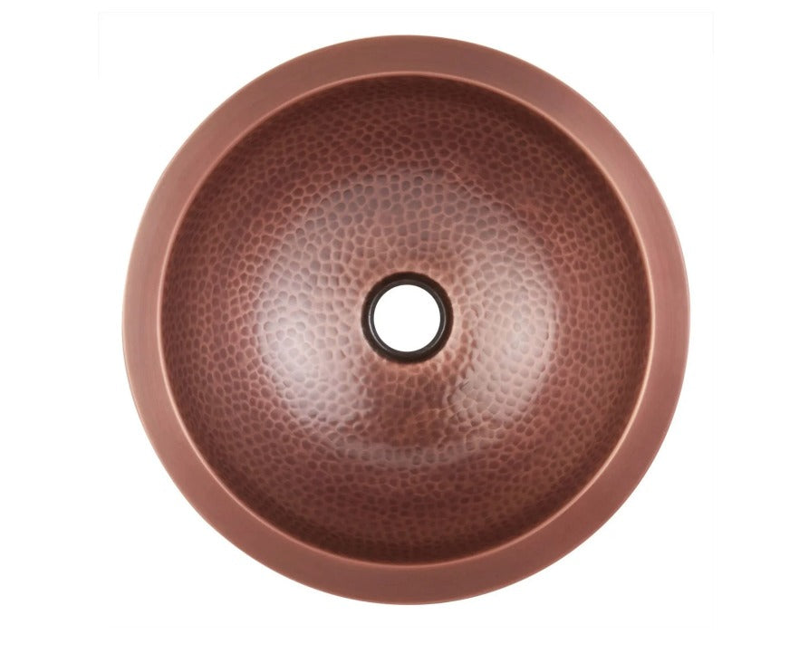 Copper Basin Round Hammered 356mm Top View