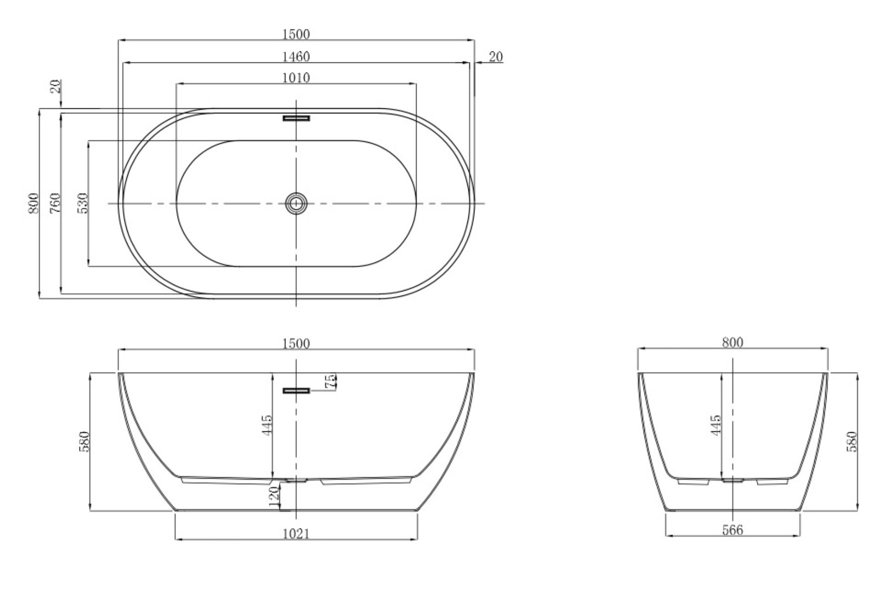 Vienna 1400/1500/1690/1700 - Freestanding Acrylic Bath