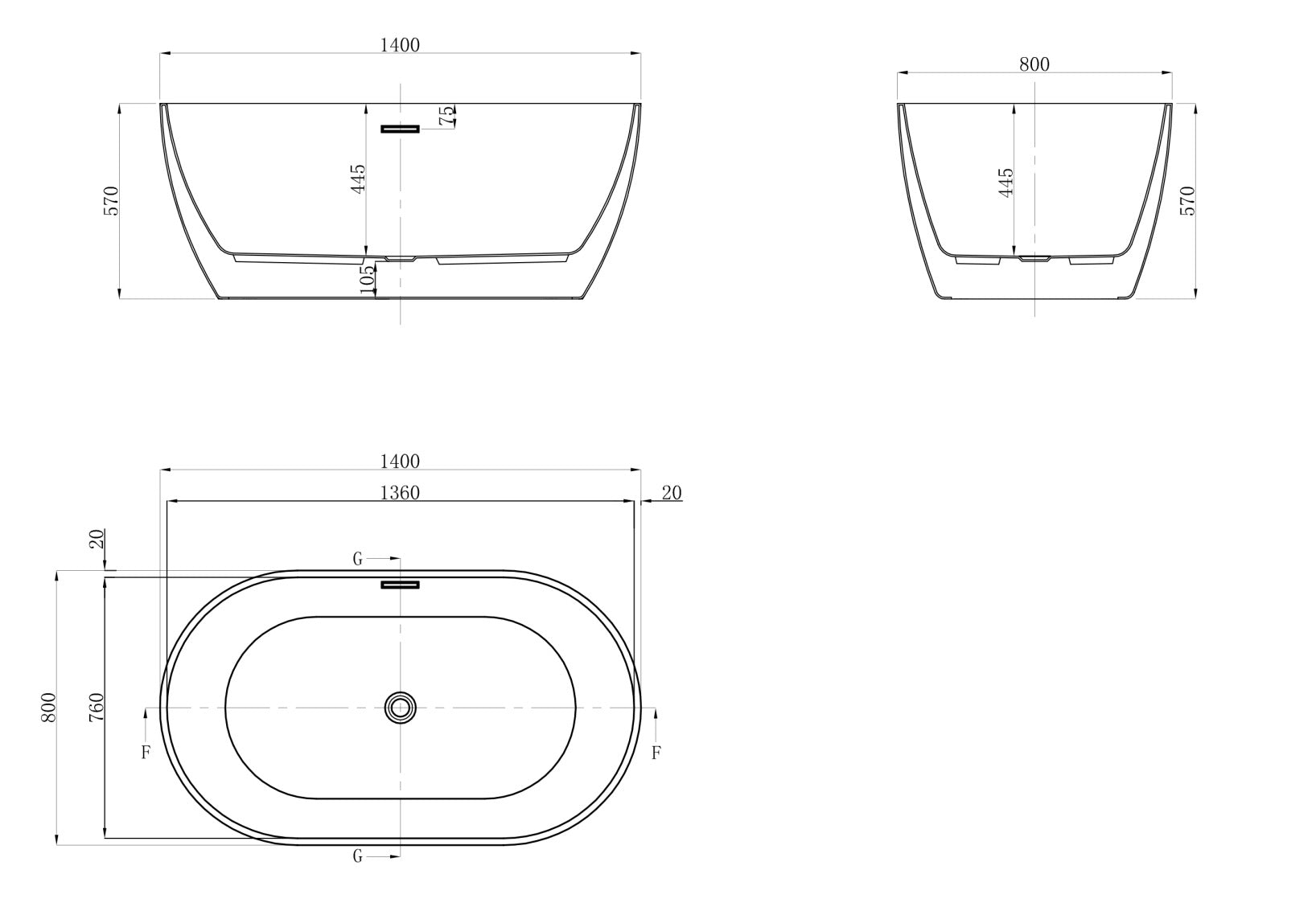 Vienna 1400/1500/1690/1700 - Freestanding Acrylic Bath