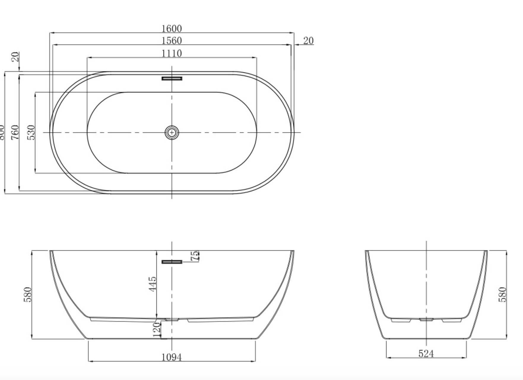 Vienna 1400/1500/1690/1700 - Freestanding Acrylic Bath