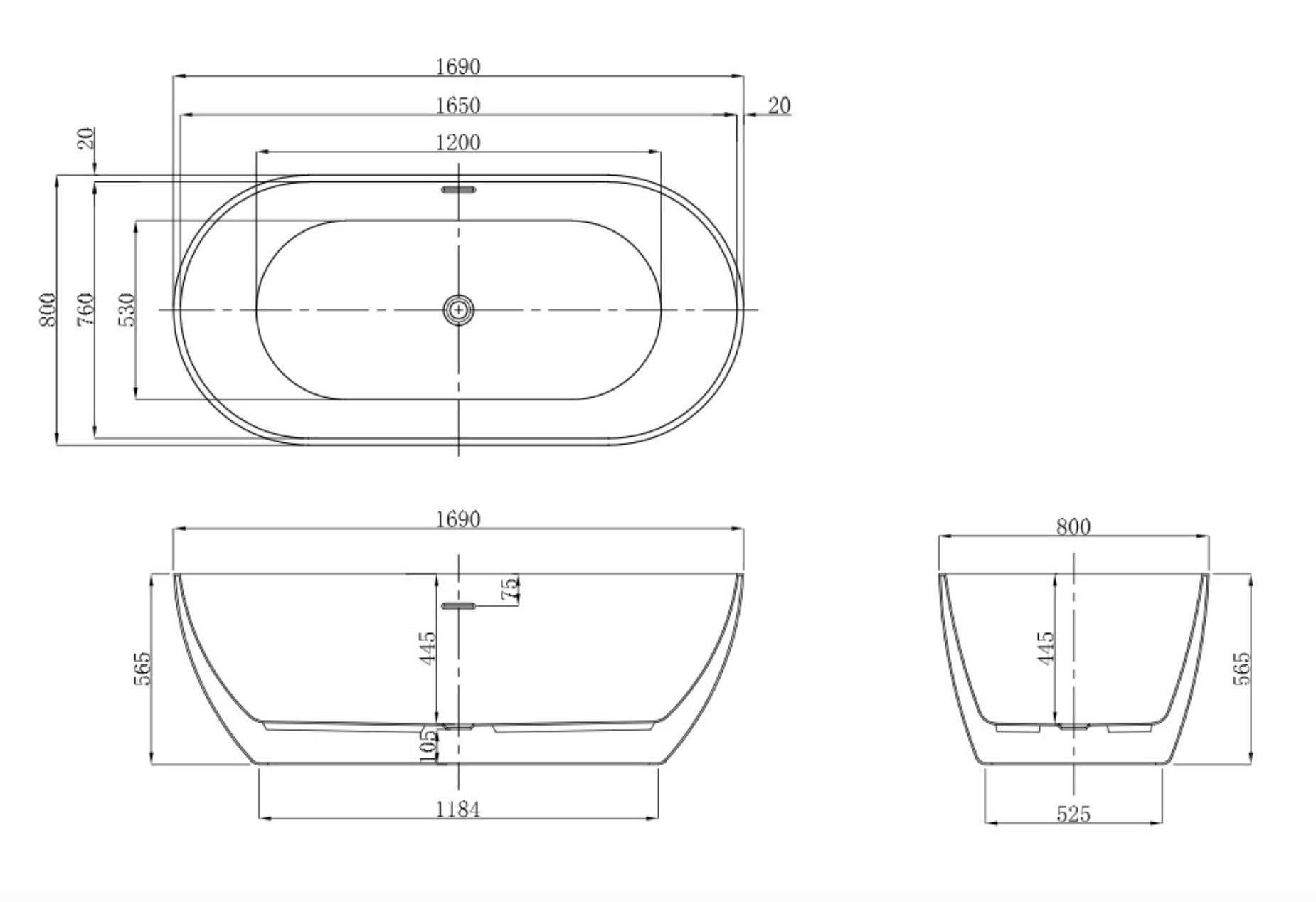 Vienna 1400/1500/1690/1700 - Freestanding Acrylic Bath