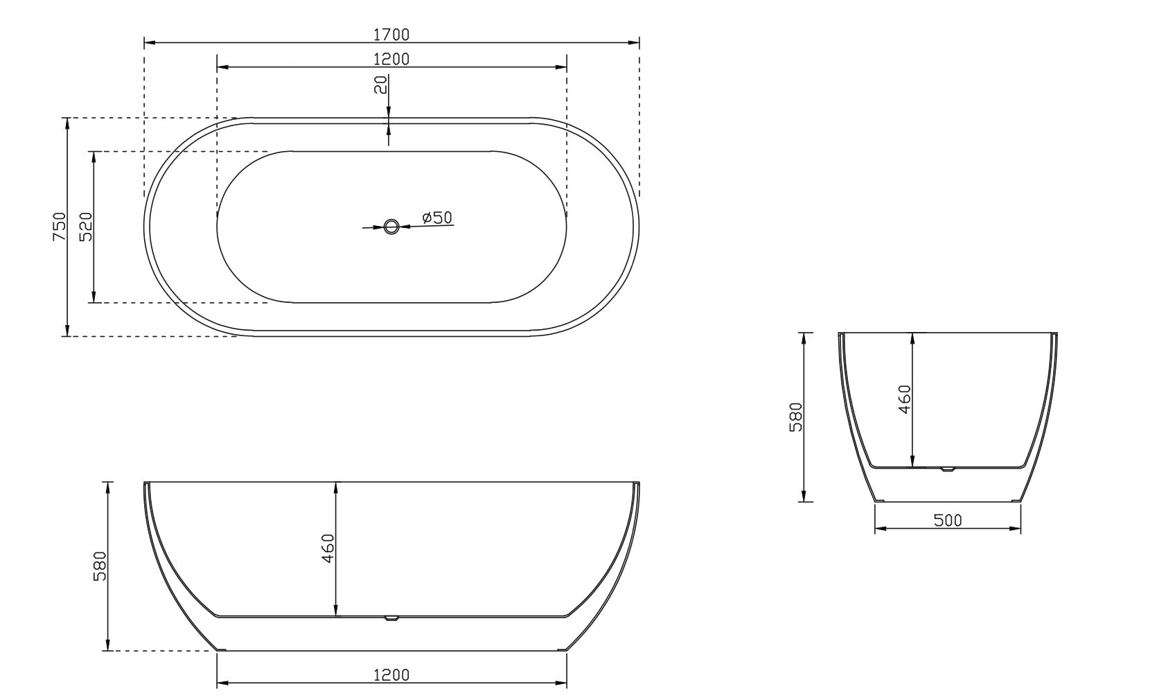 Vienna 1400/1500/1690/1700 - Freestanding Acrylic Bath