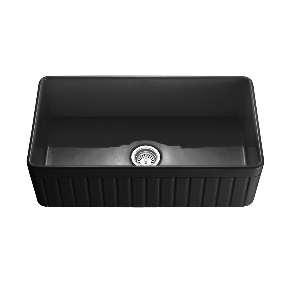 Traditional Fireclay Fluted Butlers Sink Oversized Black 828mm - TK3318T Black