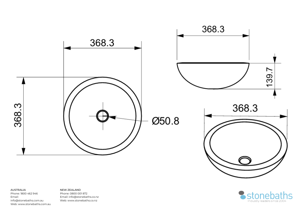 Casalina Copper Basin Round 368mm Spec Sheet