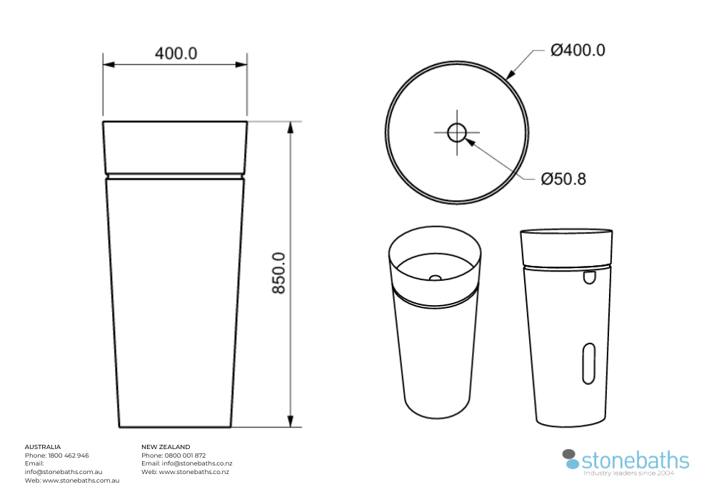 Copper Pedestal Basin Round 850mm Spec Sheet