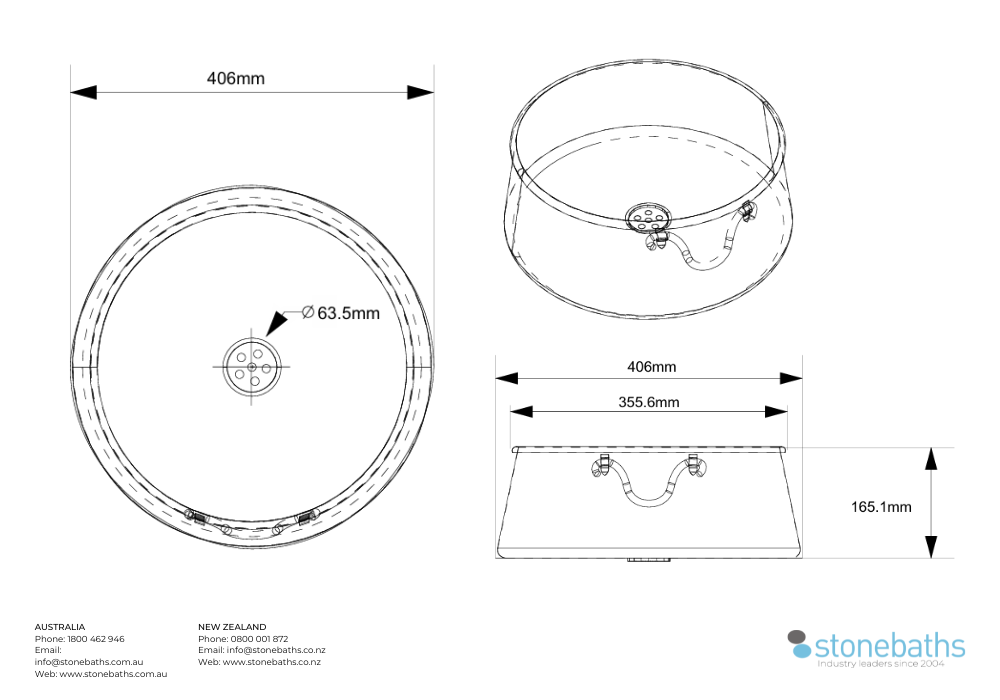 Copper Basin Hammered Verdigris Round 406mm Spec Sheet