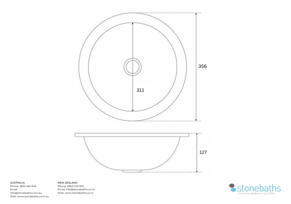 Copper Basin Round Hammered 356mm Spec Sheet