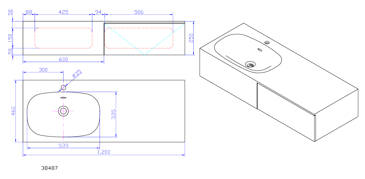 Wall Hung Vanity & Solid Basin - 1200mm - G38487