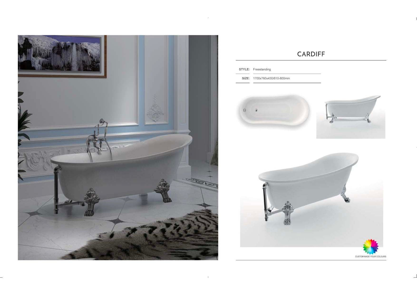 Cardiff-B 1700 - Freestanding Clawfoot Acrylic Bath