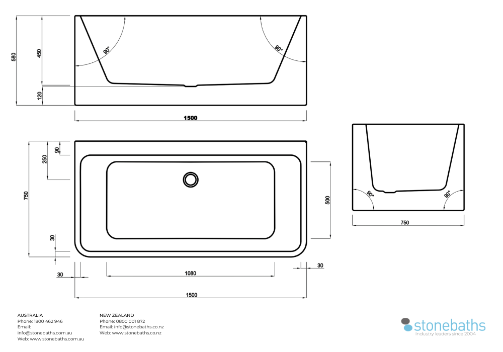 Kaha Acrylic Bathtub - 1500mm