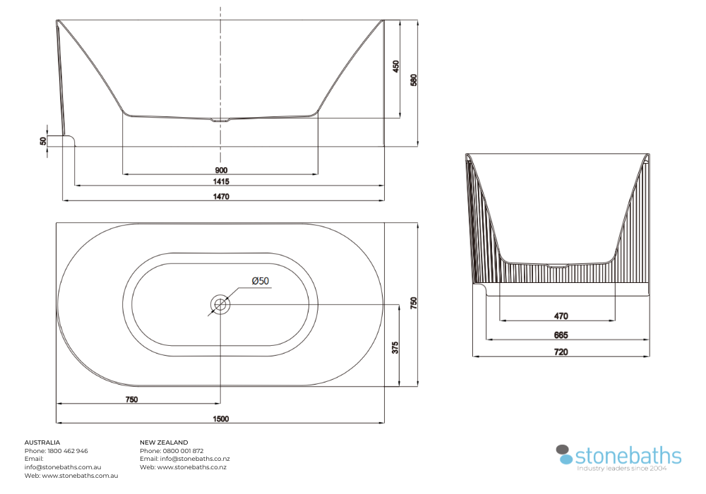 Kaha Acrylic Bathtub - 1500mm