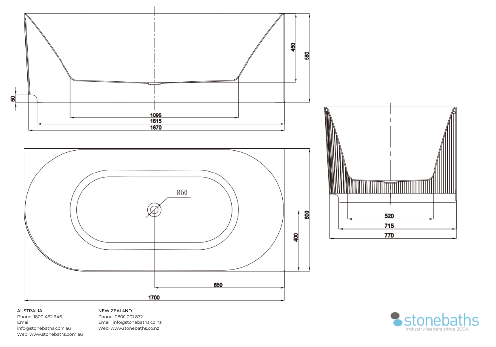 Kaha Acrylic Bathtub - 1700mm