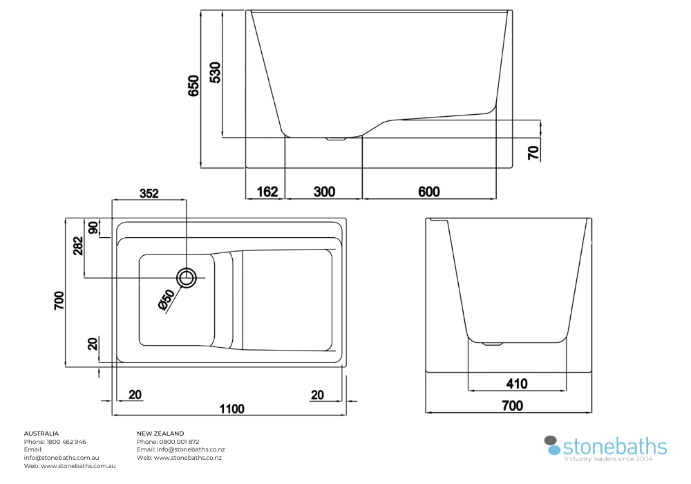 Kaha Acrylic Bathtub - 1100mm