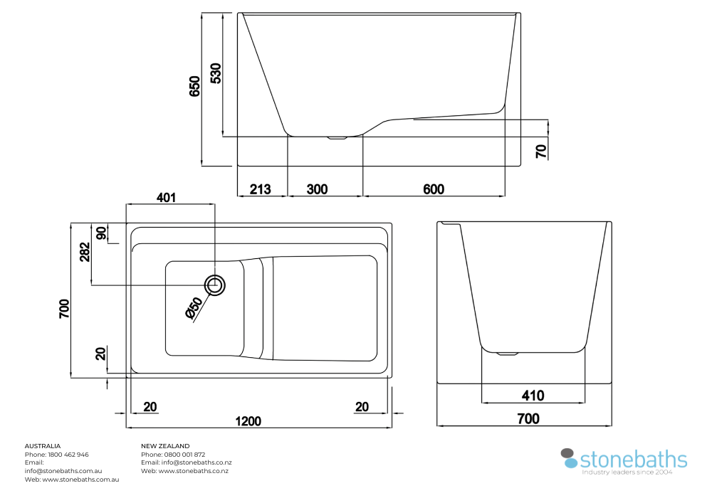 Kaha Acrylic Bathtub - 1200mm