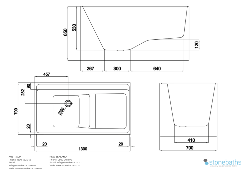 Kaha Acrylic Bathtub - 1300mm