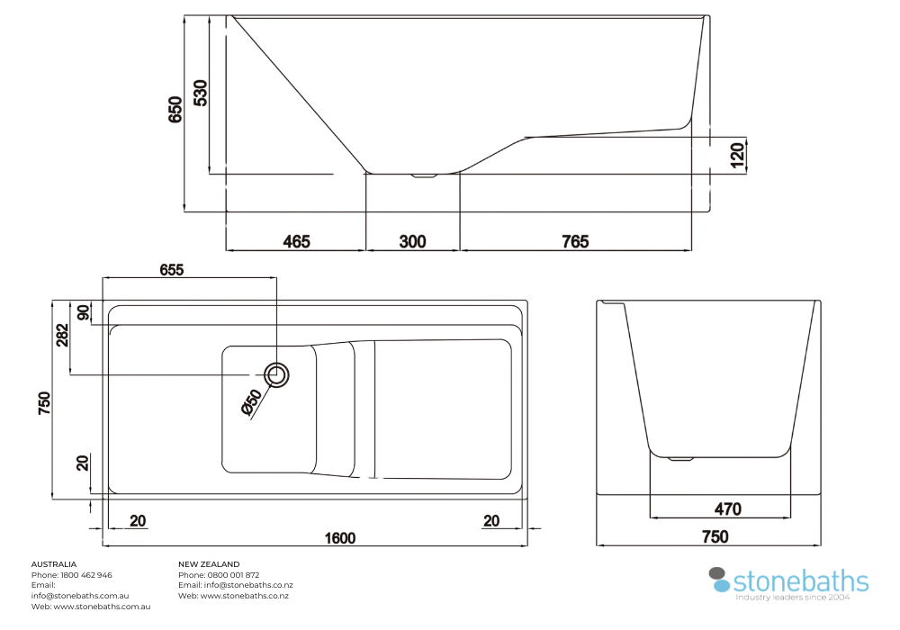 Kaha Acrylic Bathtub - 1600mm