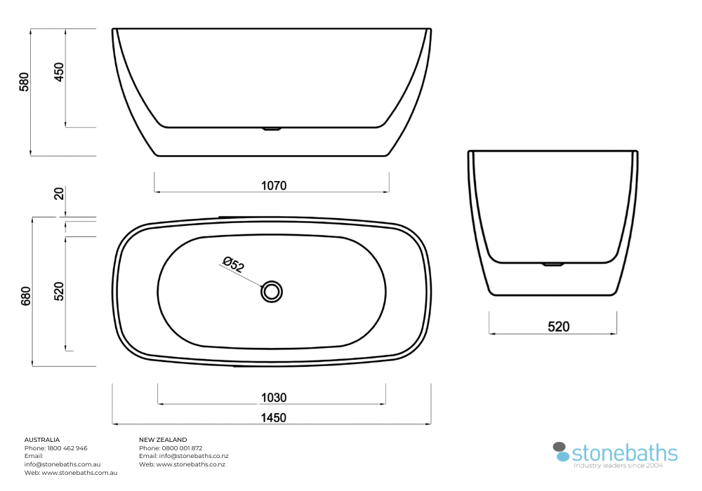 Kaha Acrylic Bathtub - 1450mm