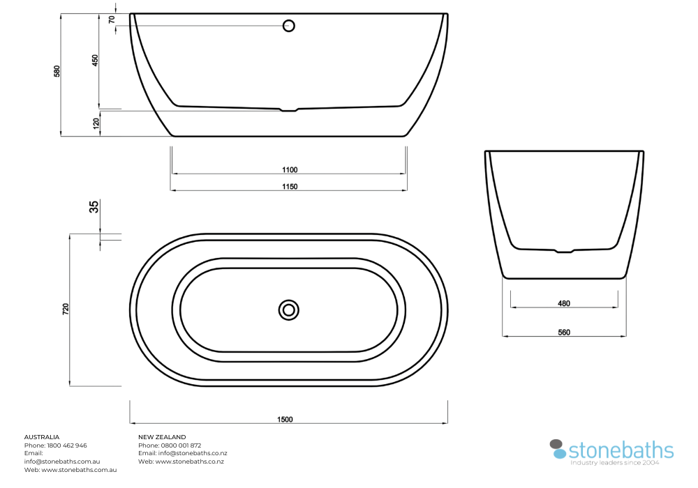 Kaha Acrylic Bathtub - 1500mm