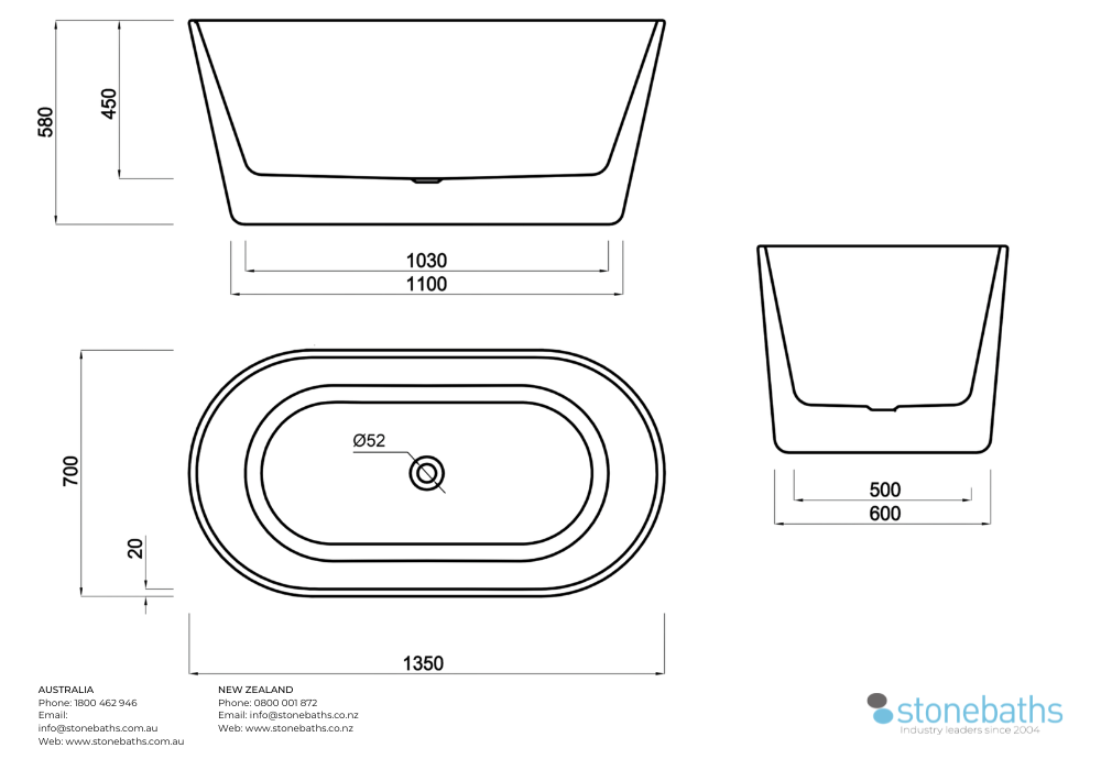 Kaha Acrylic Bathtub - 1350mm