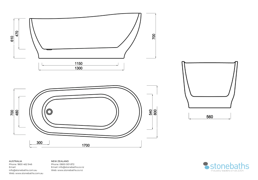 Kaha Acrylic Bathtub - 1700mm