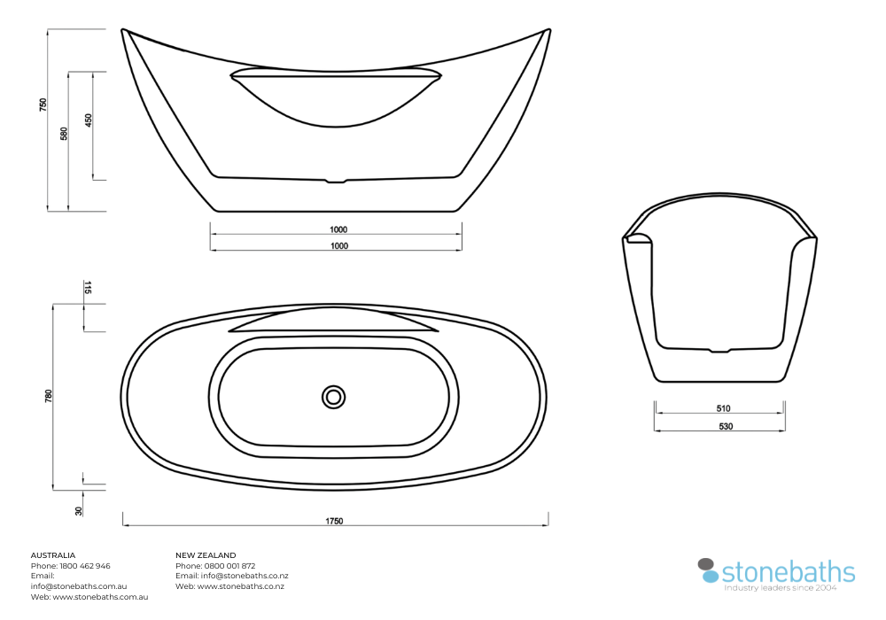 Kaha Acrylic Bathtub - 1750mm