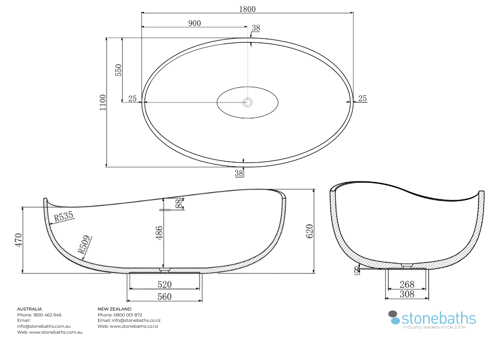 Kaha Stonebaths Bathtub 1800
