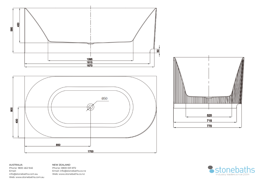 Kaha Acrylic Bathtub - 1700mm