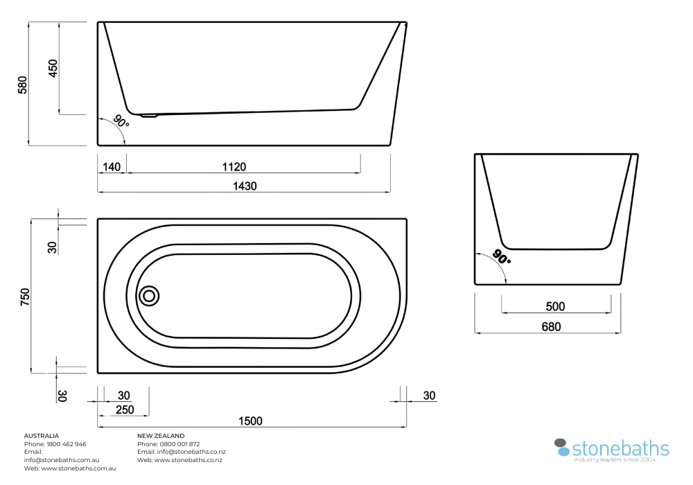 Kaha Acrylic Bathtub - 1500mm