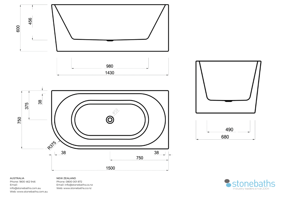 Kaha Acrylic Bathtub - 1500mm