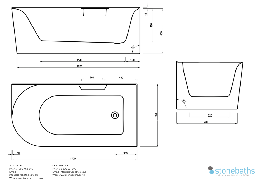 Kaha Acrylic Bathtub - 1700mm