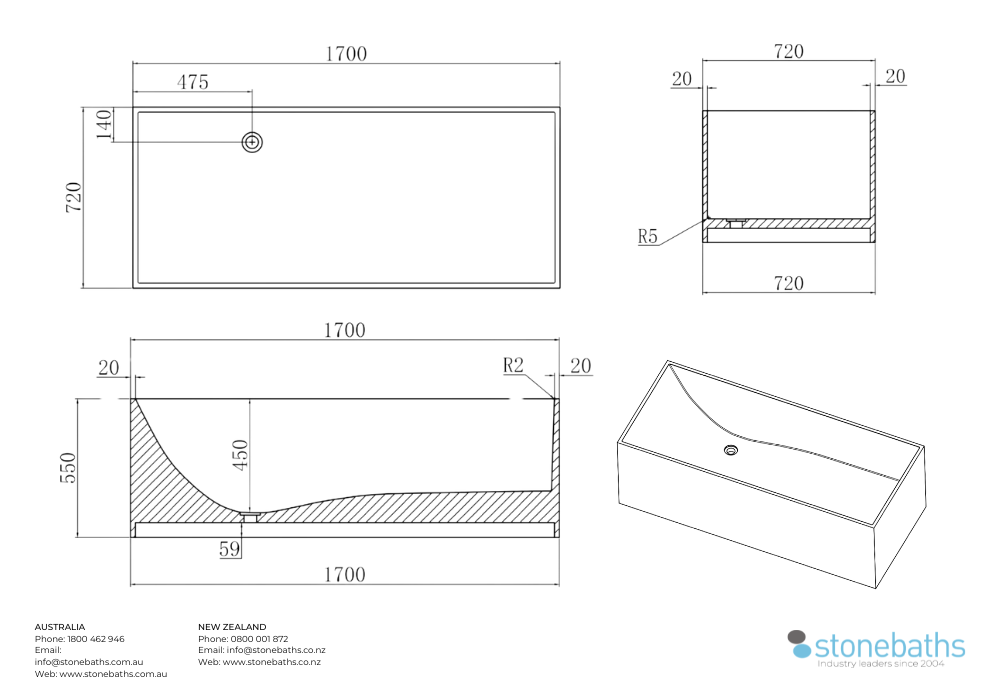 Kaha Stonebaths Bathtub 1700