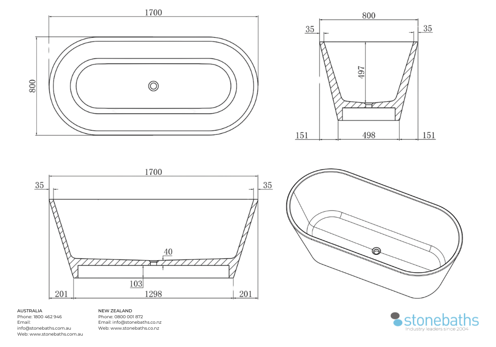 Kaha Stonebaths Bathtub 1700
