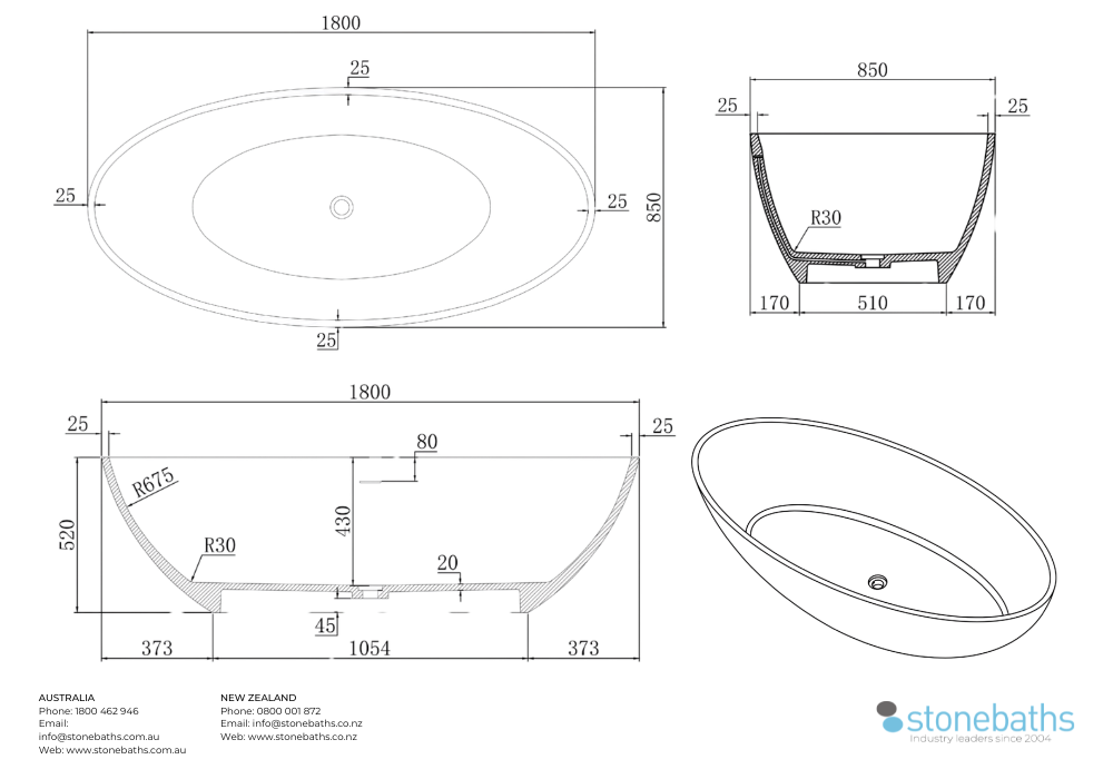 Kaha Stonebaths Bathtub 1800