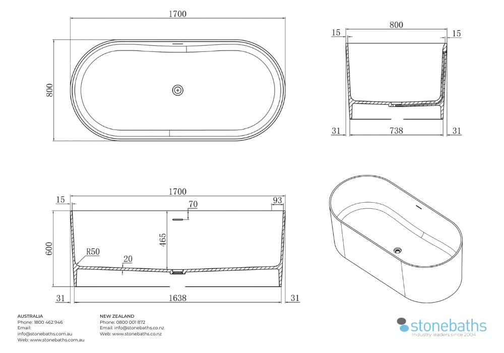 Kaha Stonebaths Bathtub 1700