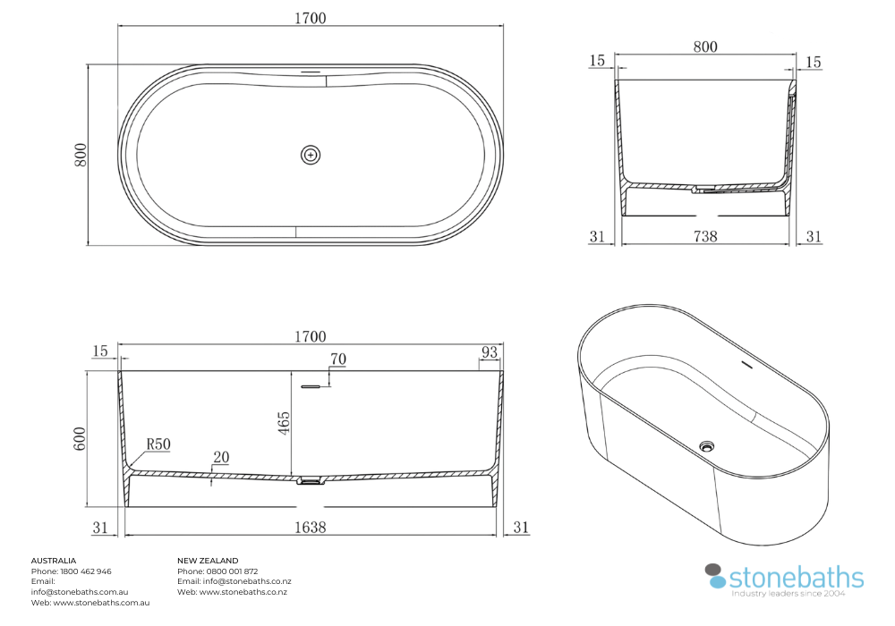 Kaha Stonebaths Bathtub 1700