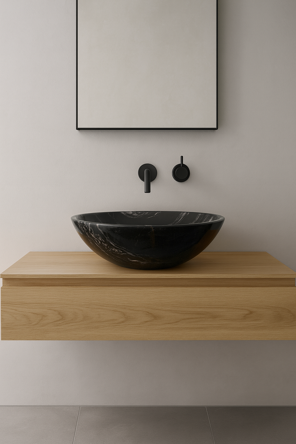 Round natural black marble basin 420mm - NSBA01