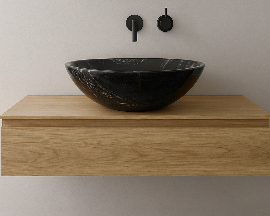 Round natural black marble basin 420mm - NSBA01