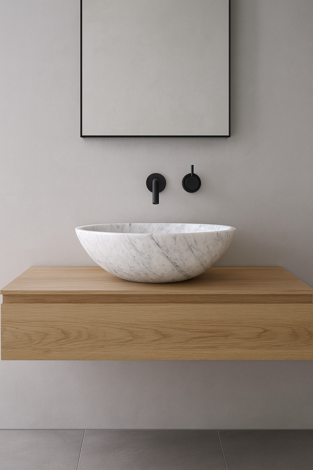 Round natural white marble basin 420mm - NSBA01