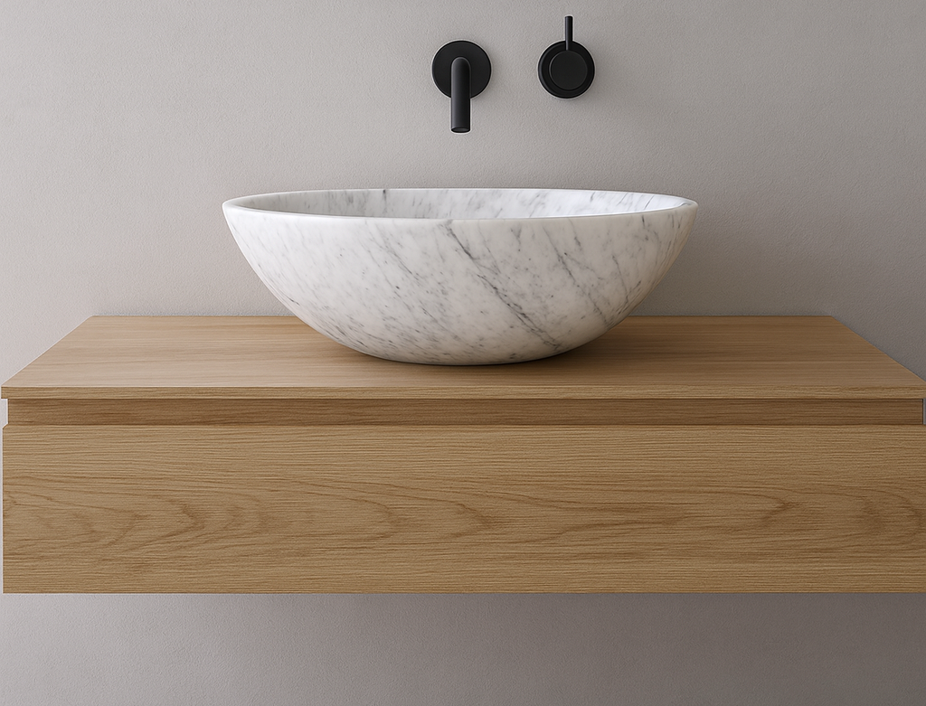 Round natural white marble basin 420mm - NSBA01