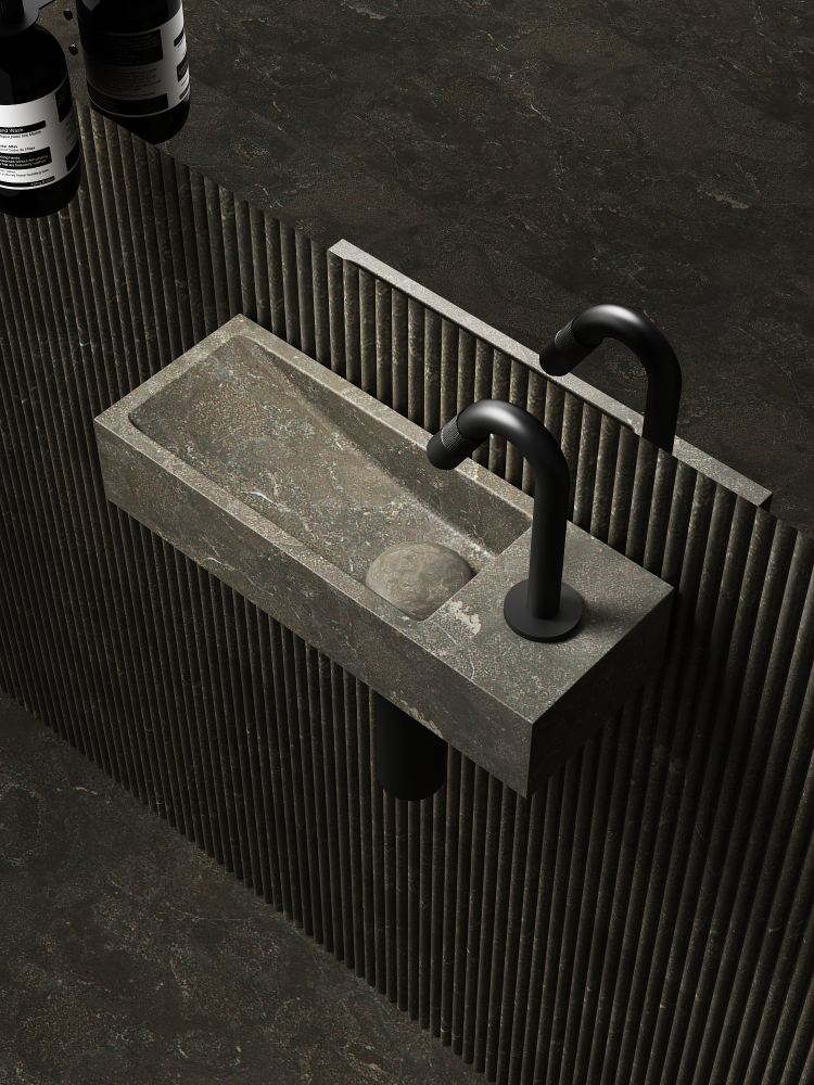 Blue limestone small wall hung basin 270mm - NSBA02
